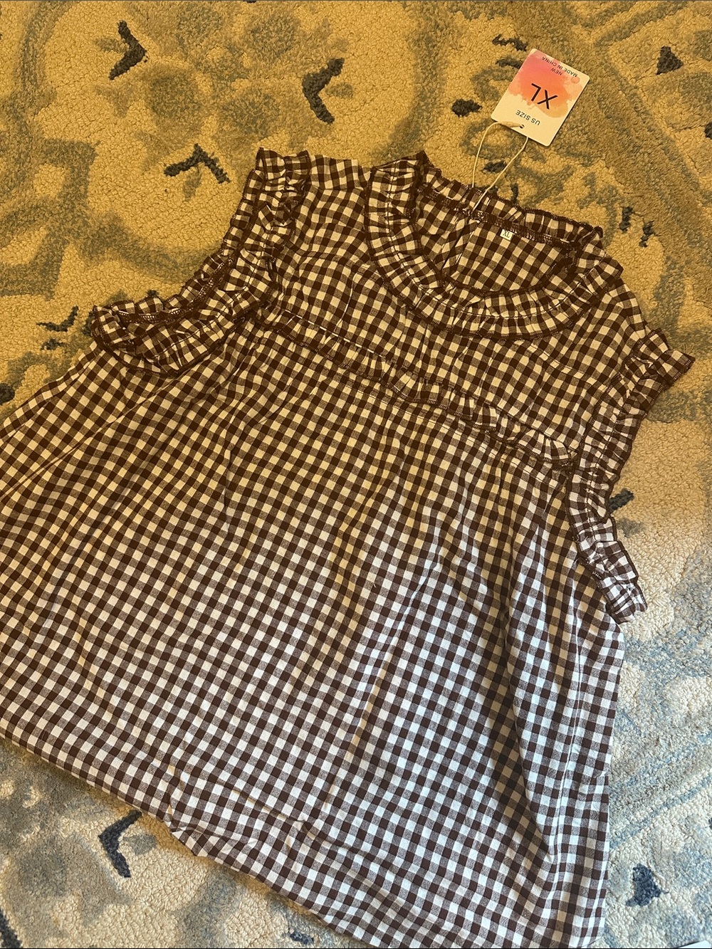 Brown & White Gingham Ruffle Tank Top - Unbranded